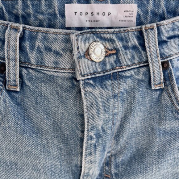 TOPSHOP Raw Hem Straight Leg Crop Jeans in Size W28 BLEACH LIGHT WASH - Picture 3 of 4